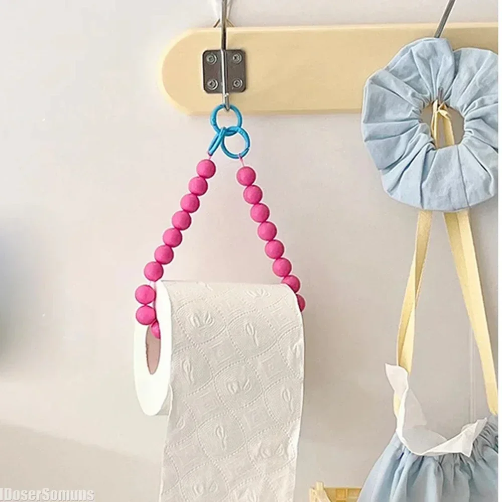 Pink Hanging Beaded Tissue Holder Toilet Paper Holder Phone Chain Multifunctional Storage Paper Box Home Decoration Accessories