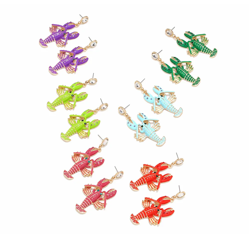 

New Arrivals Vintage Metal Alloy Drop Oil Enamel Lobster Dangle Earrings for Women Boho Summer Beach Party Jewelry Accessories