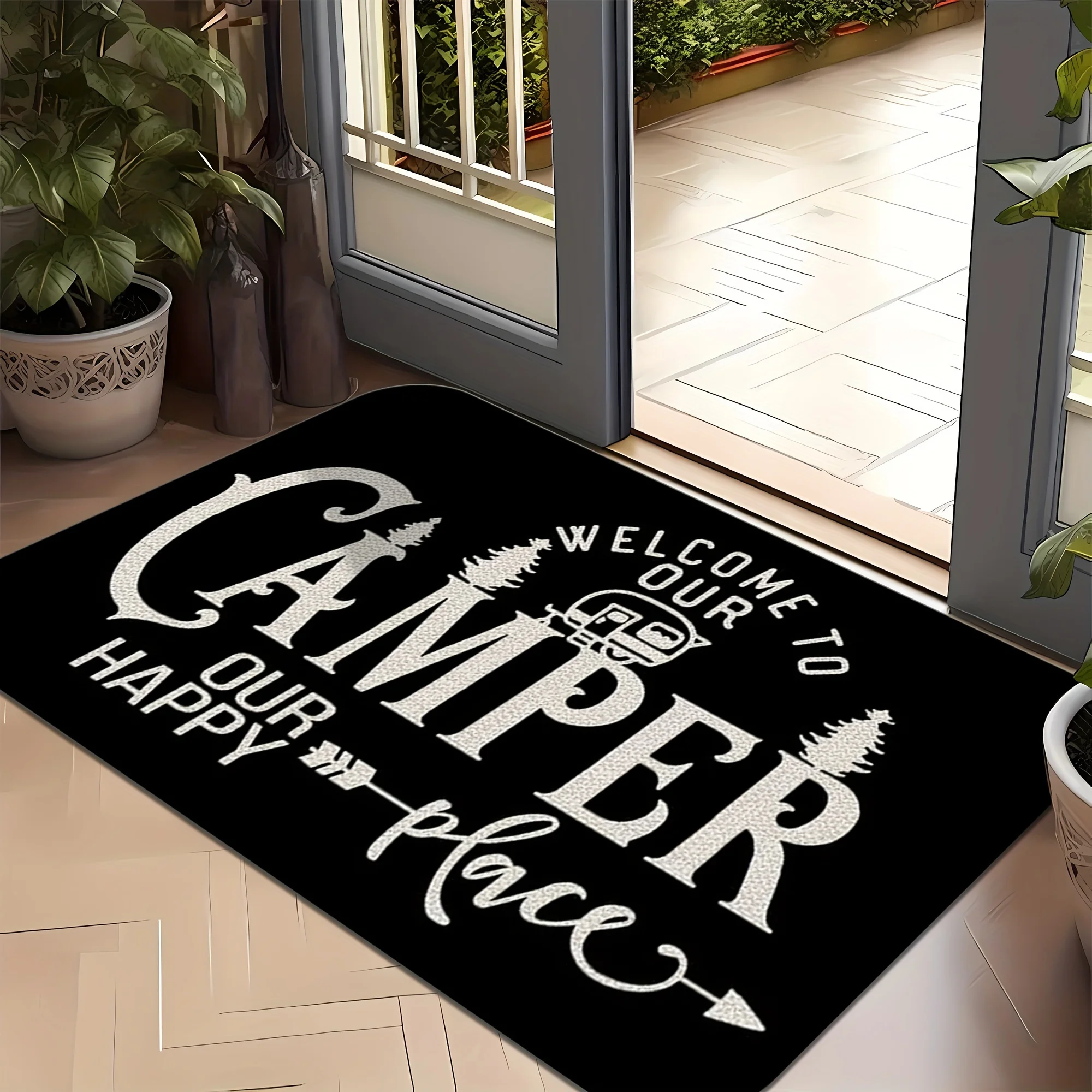 

VIKAMA Camper Van Welcome Mat Design — Ideal for Living Room, Bedroom, and Kitchen Flooring, an Essential Home Decor Item