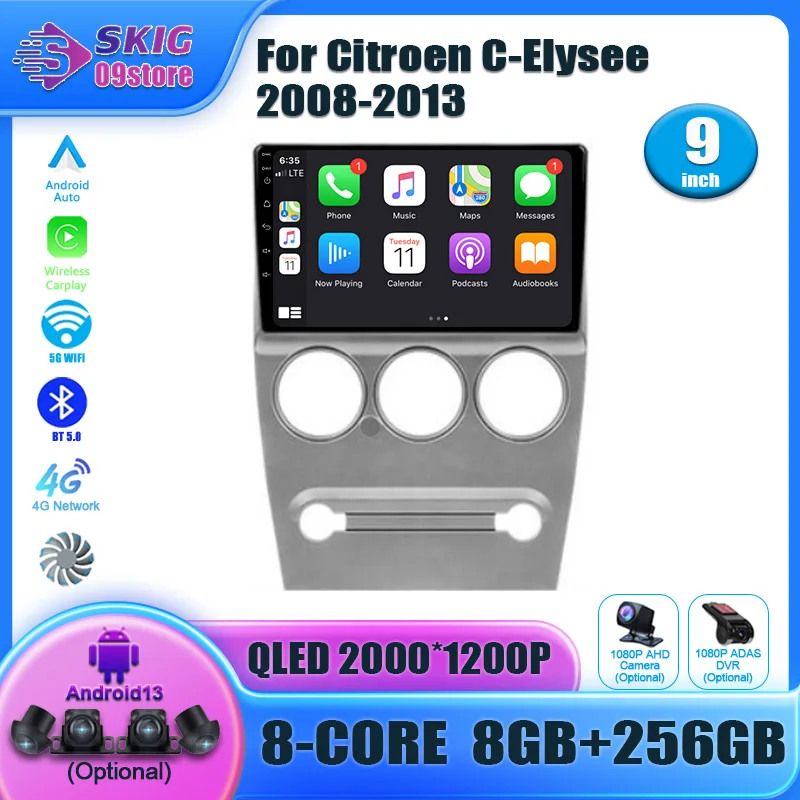 

Android 13 For Citroen C-Elysee 2008-2013 Car Radio Stereo screen Multimedia Player 4G WIFI GPS BT Navigation Head Unit