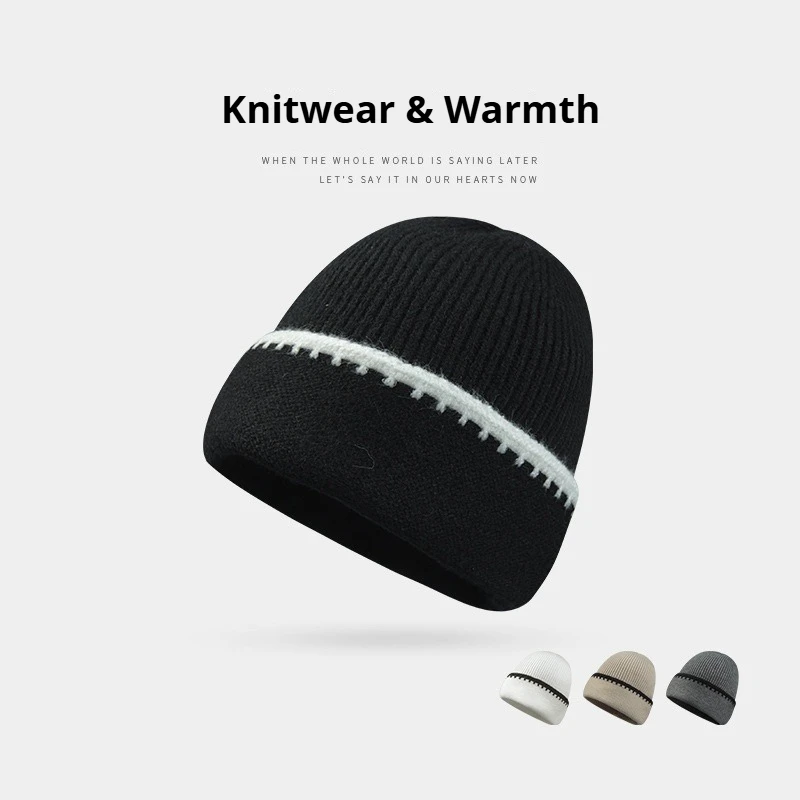 Winter Warm Stitching Knit Beanie Hat Block Ribbed Skull Cap Soft Stretch Cuffed Knitted Cap Casual Daily Headwear for Men Women