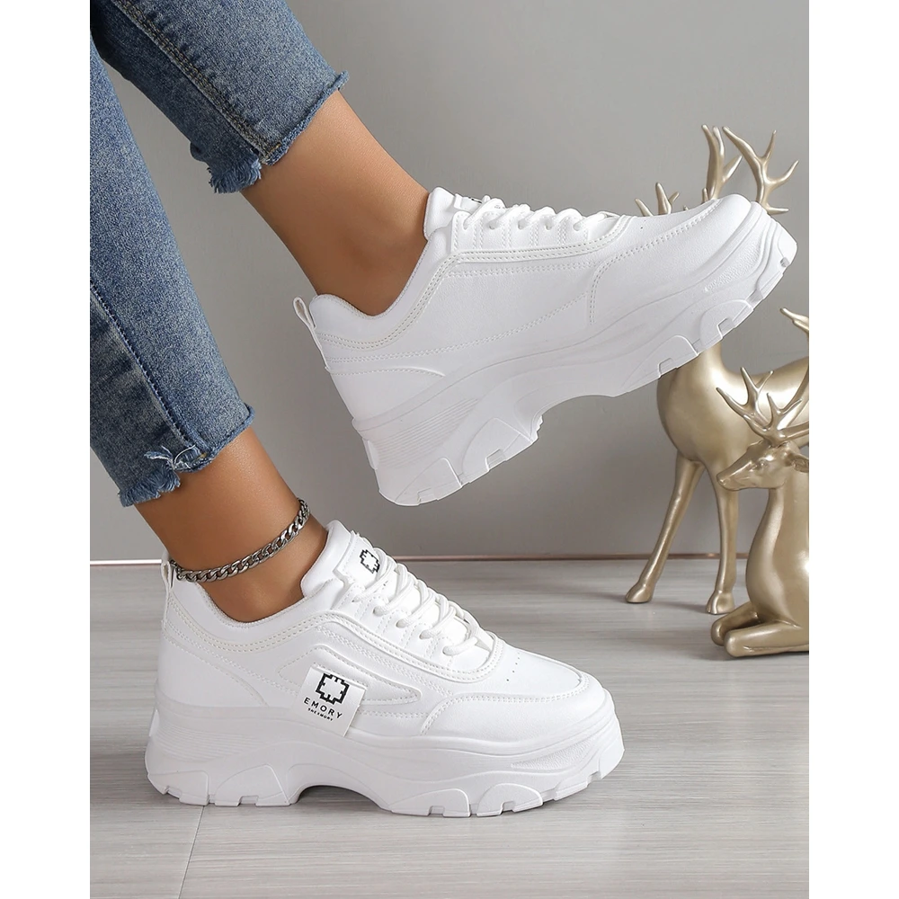 Women Korean Style Lace Up Sneakers Sports Casual Round Toe Spring Autumn Platform Going Out Running Shoes