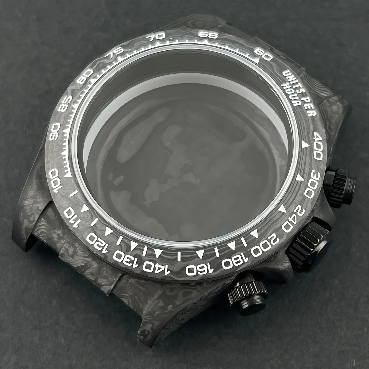 38mm Carbon Fiber Chronograph Watch Case, Fixed Carbon Fiber Bezel, Sapphire Glass, Fits VK63 Quartz Movement, Watch Accessories