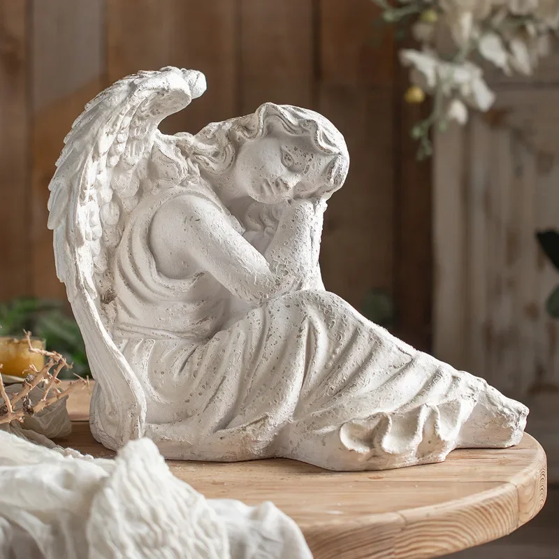 French Vintage Angel Sculpture Old Creative Decoration Living Room Bedroom Character Statue Ornaments Photography Wedding Props