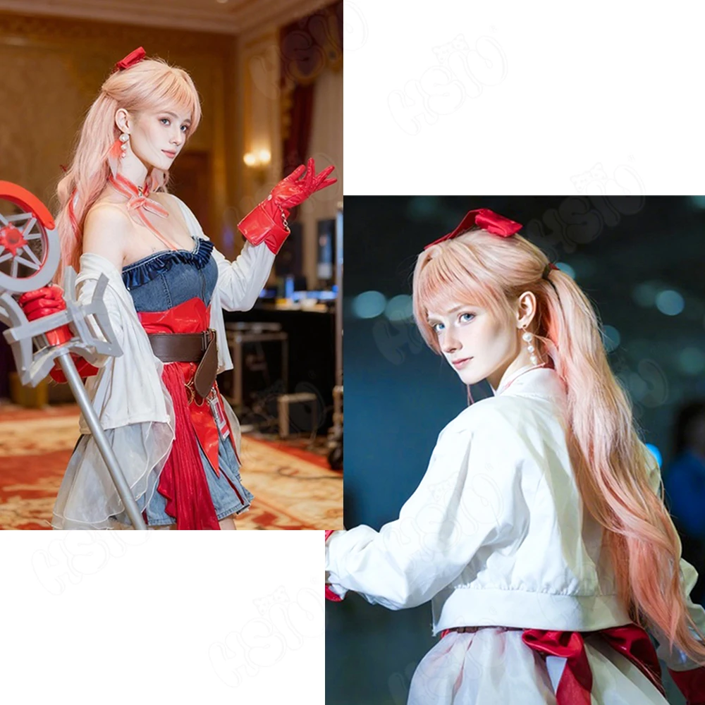 Haruka Cosplay Wig Fiber synthetic wig「HSIU」80Cm Grey Pink Mixed Orange Pink Long Wig+Wig cap Game Arknights Haruka Cosplay