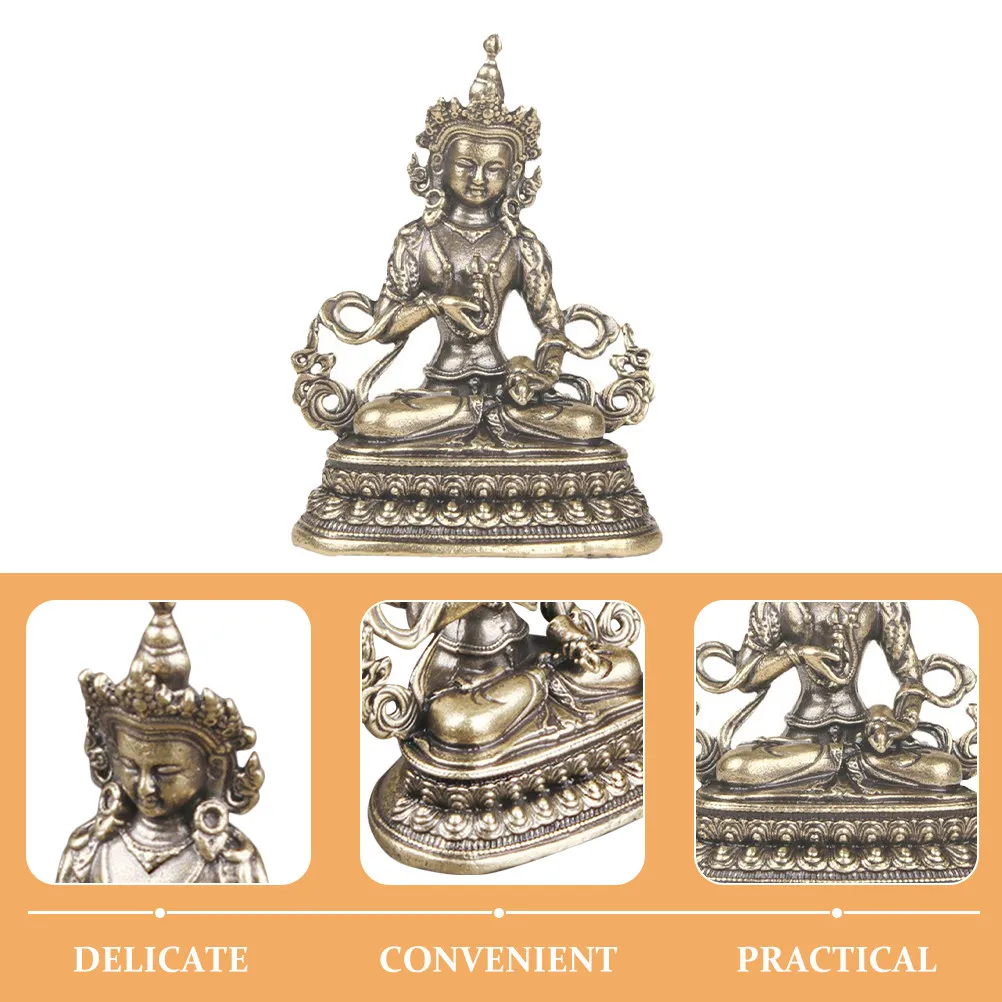 Retro Brass Buddha Statue Desktop Sculpture Compact Delicate Craft for Home Office Temple Decor Smooth Surface Excellent Texture