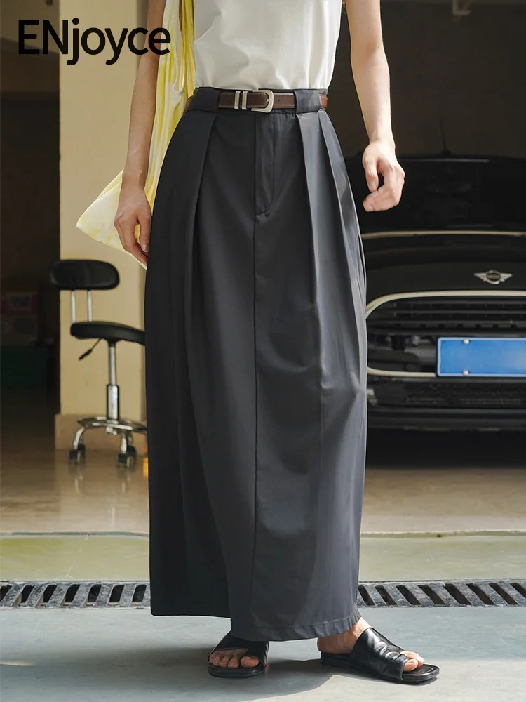 2024 Summer Vintage Curved Flower Bud Black Long Skirts Streetwear Ladies Workwear High Waist Wrapped Solid A-line Skirt