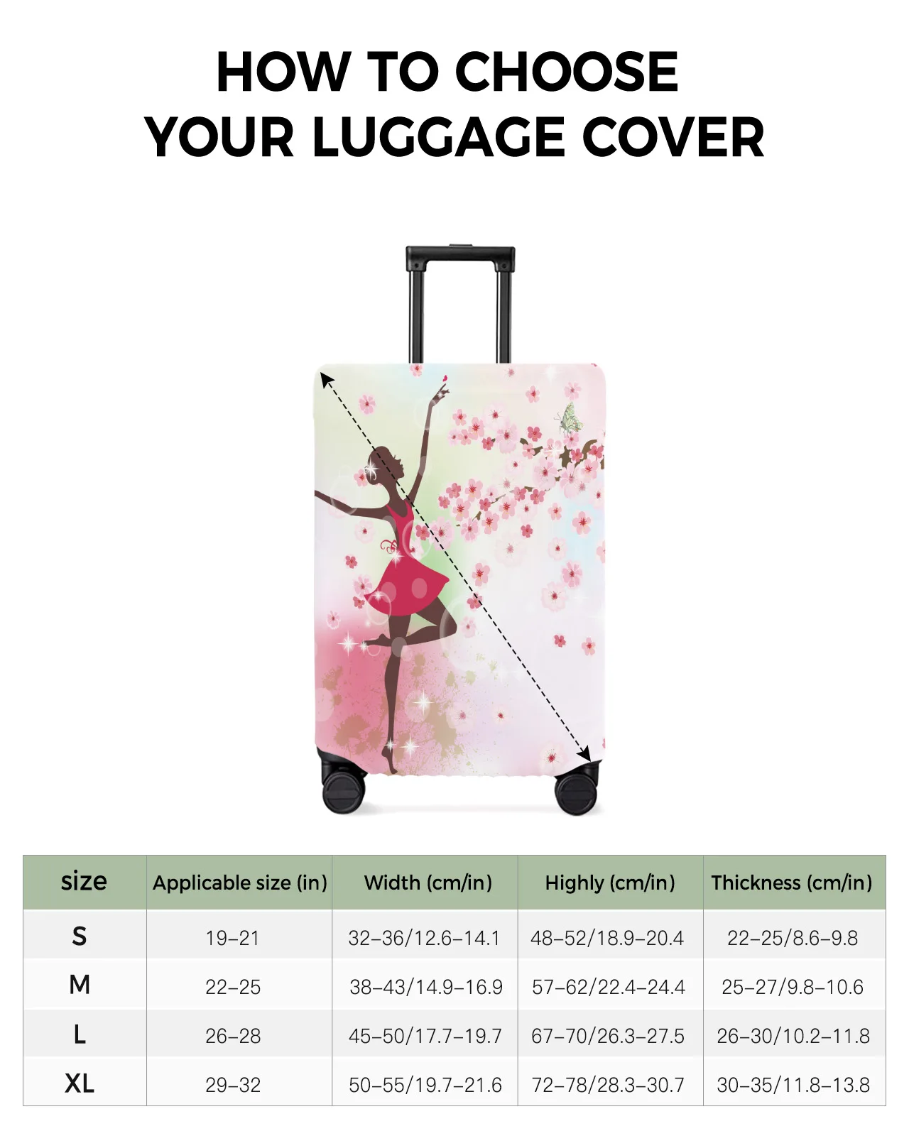 Ballet Dancer Girl Pink Flower Butterfly Travel Luggage Cover Elastic Baggage Cover Suitcase Case Dust Cover Travel Accessories