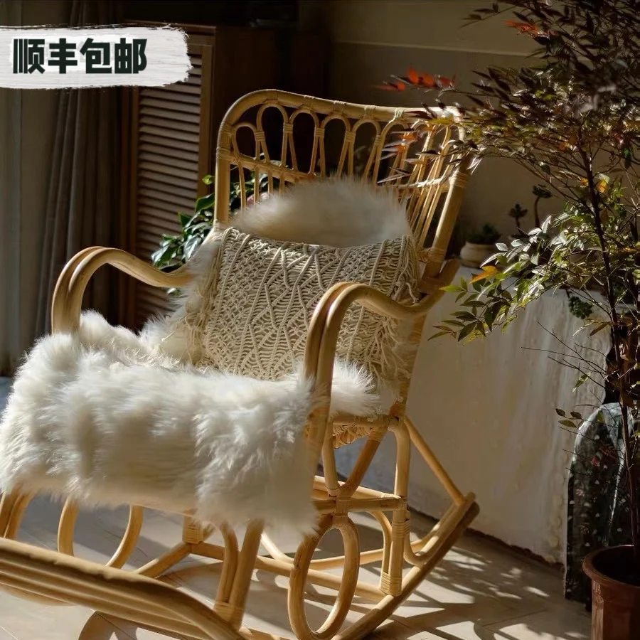 Natural rattan rocking chair Nordic home leisure balcony rocking chair adult net celebrity lazy sofa chair