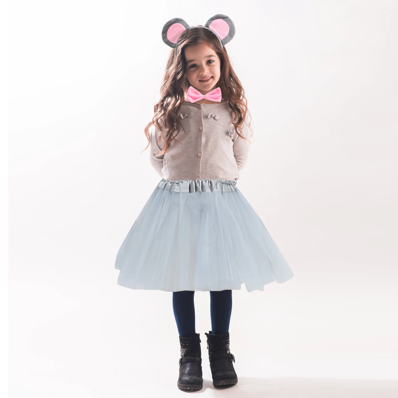 

1 set Animal Ears Mouse Ears Dress Up Costumes Kids Halloween Costume Set Gray Tutu Skirt Role Play Accessories