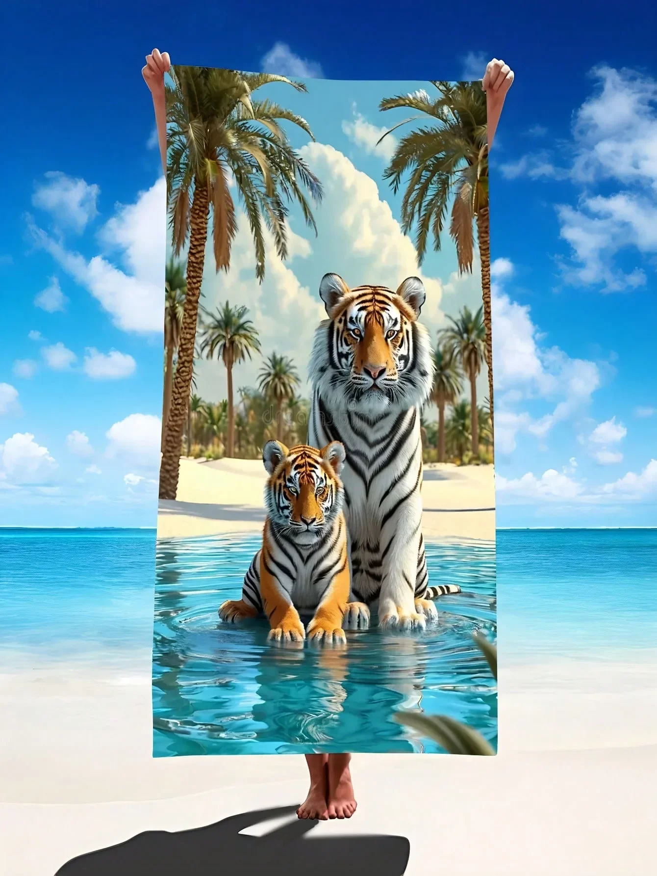 Two tiger printed beach towels for swimming and diving, essential beach accessories for summer beach gifts