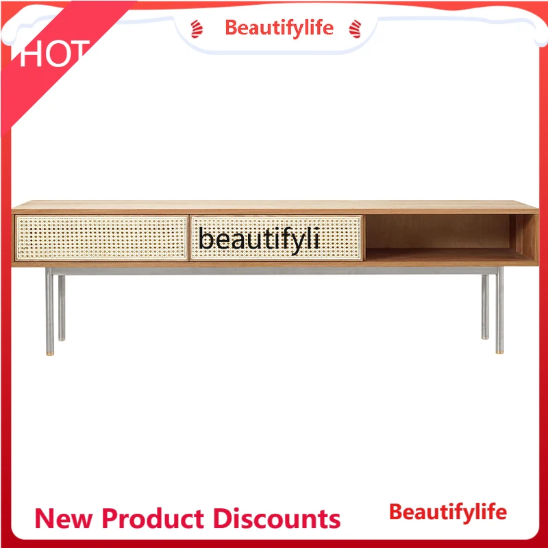 

Чайный столик из скандинавского ротанга, шкаф для телевизора из цельного дерева, гостиная, простой современный настенный шкаф для спальни, узкий