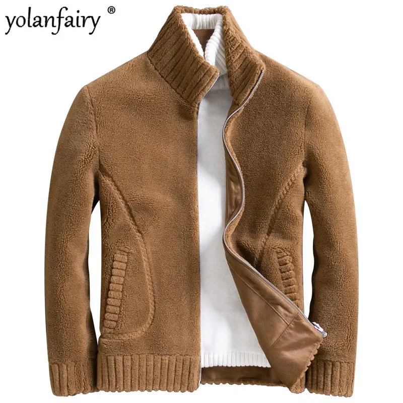 2023 New Fur Coat Men's Winter Jacket Standing Collar Reversible Men's Wool Coats and Jackets Short Thickened Male Clothing FCY