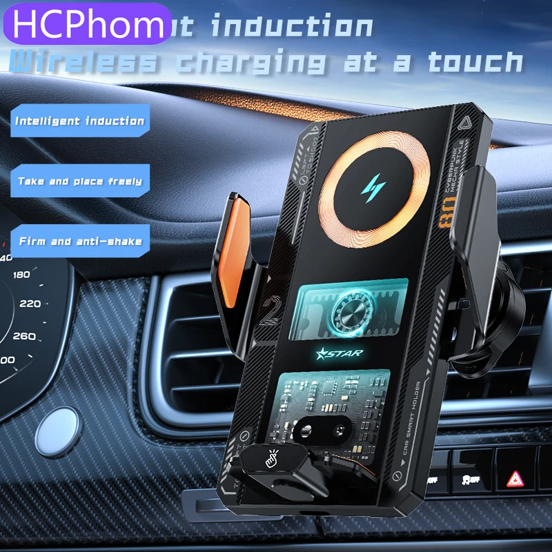 

HCPhom Car Phone Holder Magnetic Charger Stand 15W Wireless Charge for IPhone 16 Samsung Xiaomi Car Air Vent Hook 360 Adjustable