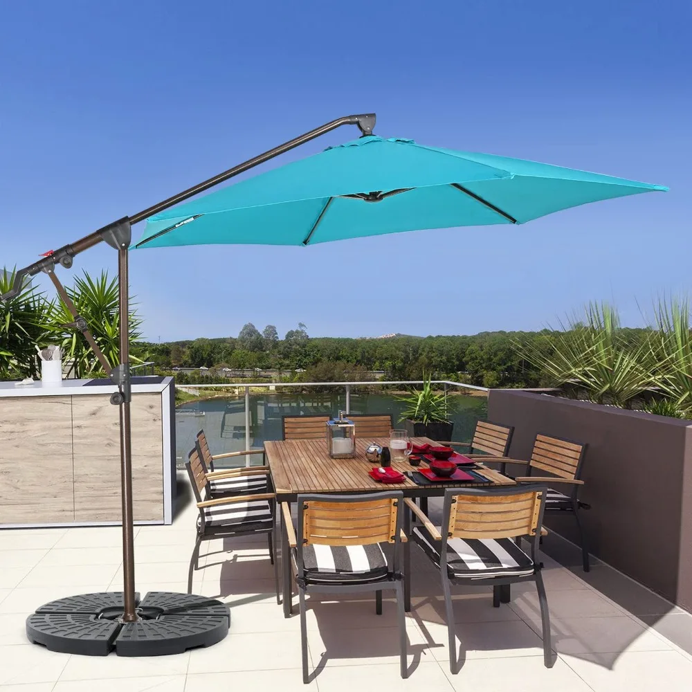 

Cantilever Patio Umbrella with Base Included, Outdoor Aluminum Offset Umbrella with Crank & Tilting System, 360 ° Rotation