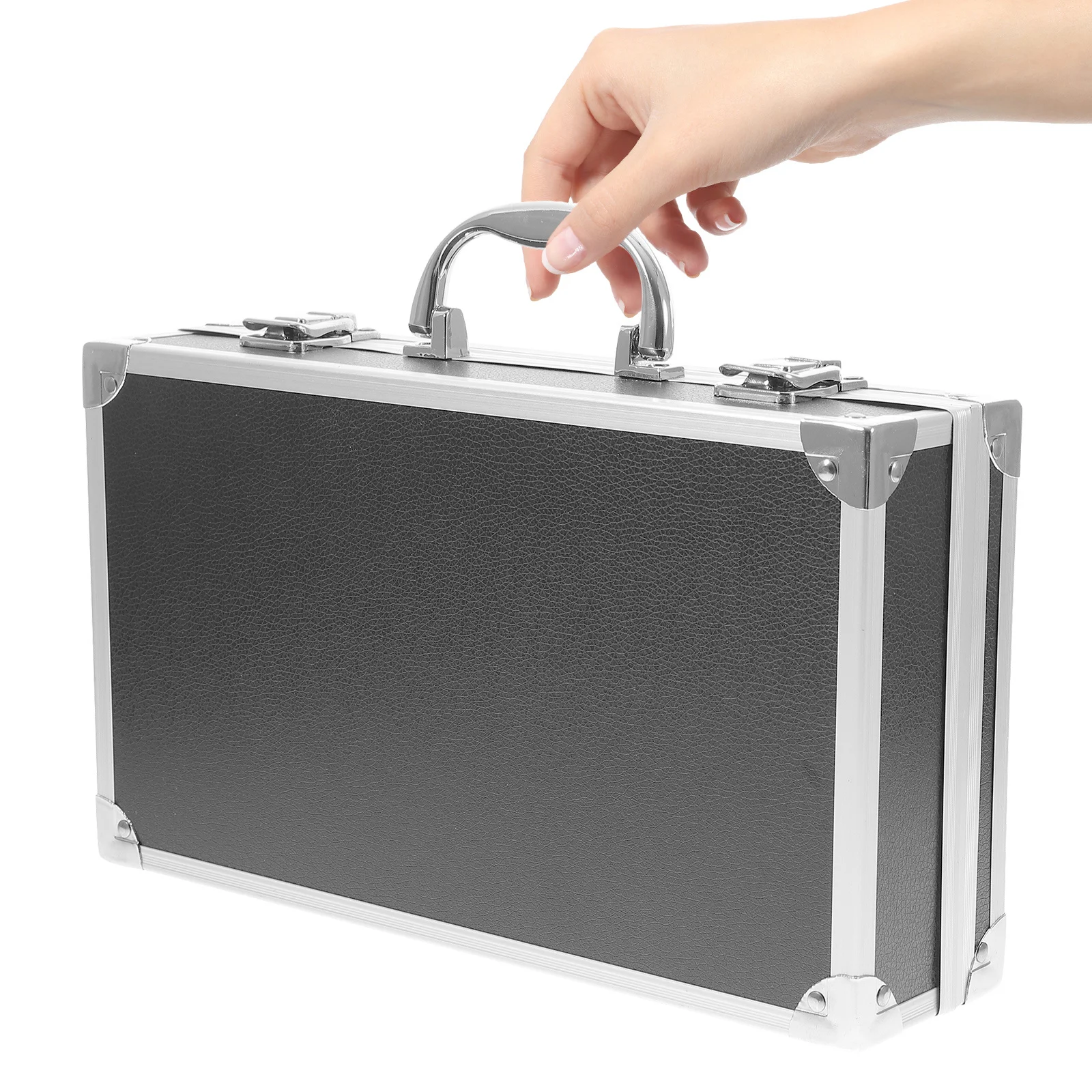 

Aluminum Alloy Toolbox Portable Black Tool Storage Case With Handle Large Capacity Multi-Purpose Organizer For Tools