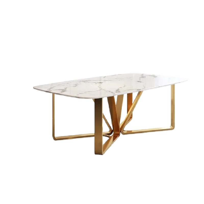 Beauty Marble Dining Table Minimalist Golden Stainless Steel Design High-End Rectangle Table Restaurant Muebles Hotel Furniture