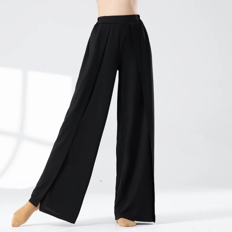 Pantalon de danse moderne à jambes larges et droites, pantalon d'entraînement à haute fente, danse classique chinoise, vêtements de danse d'été pour femmes adultes