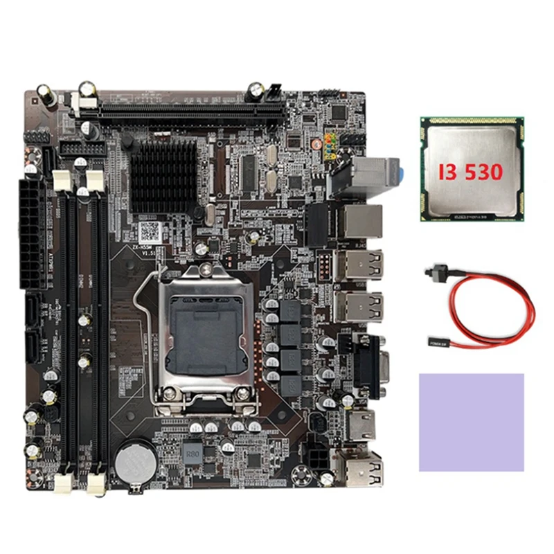 H55 เมนบอร์ดชุด LGA1156 รองรับ I3 530 I5 760 Series CPU DDR3 หน่วยความจํา + I3 530 CPU + สายสวิทช์ + แผ่นความร้อน