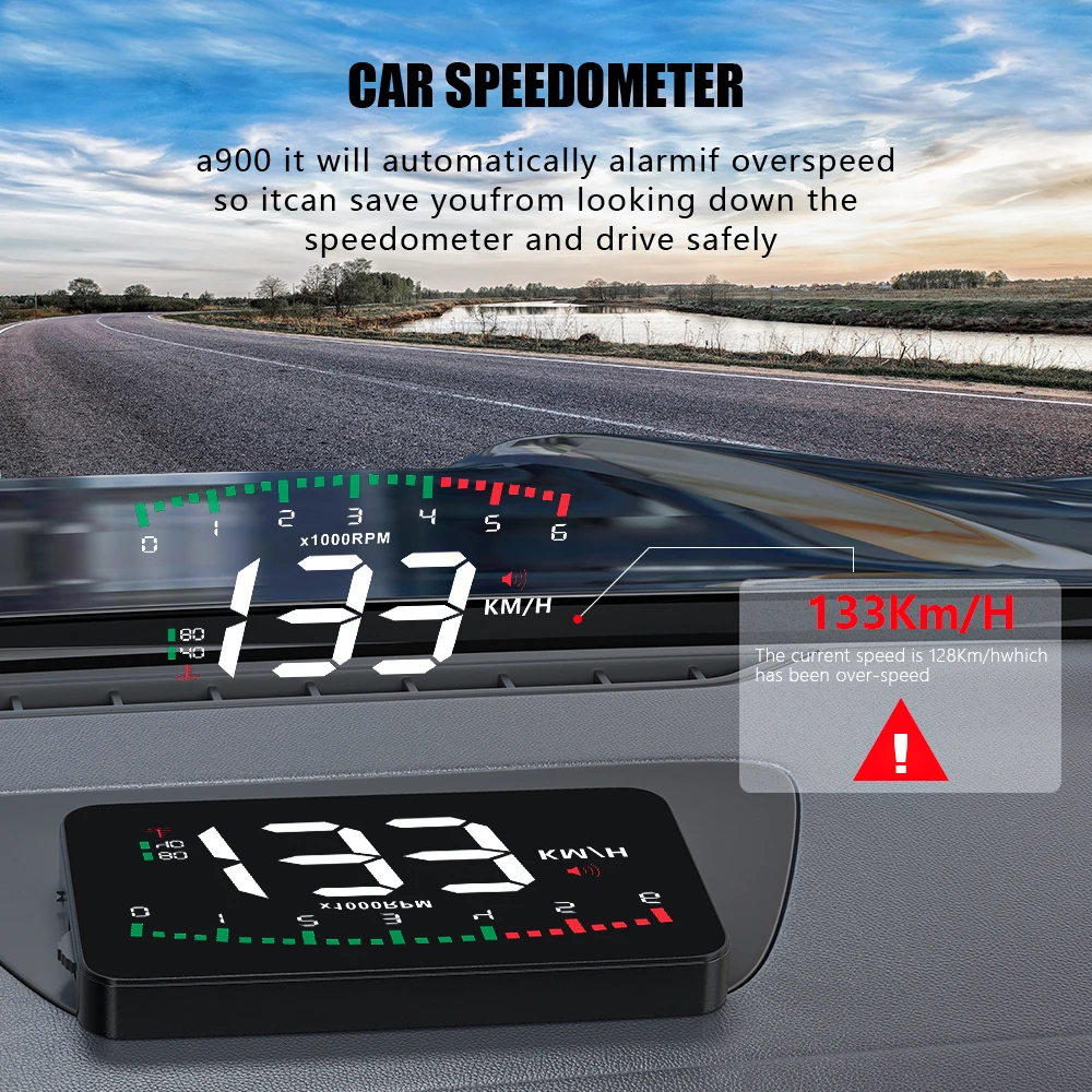 ZQKJ A900 OBD2 HUD Car Head Up Display Smart Auto Digital Speedometer Windshield Projector Over Speed Alarm Water Temp RPM Km/h