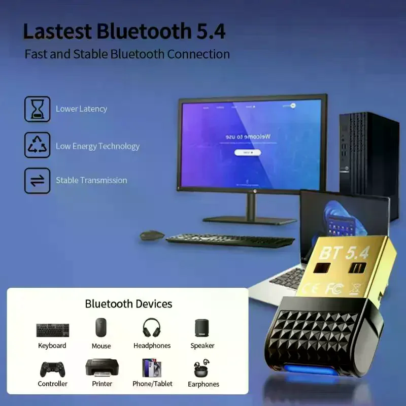 USB Bluetooth Adapter Bluetooth 5.4 Dongle For PC USB Bluetooth 5.4 Receiver BT Transmitter Adapter For Desktop Laptop Keyboard