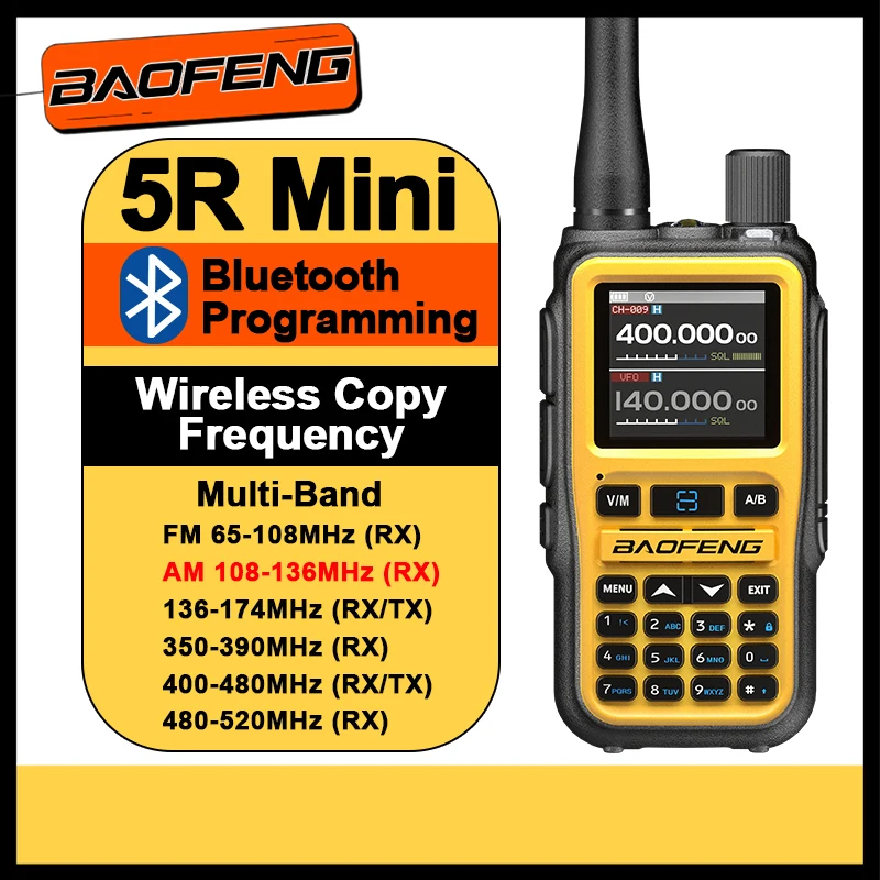 

BAOFENG UV 5R Мини-любительская рация Bluetooth Многодиапазонная беспроводная частота копирования AM FM Ham 2-стороннее радио UV5R Обновление для кемпинга