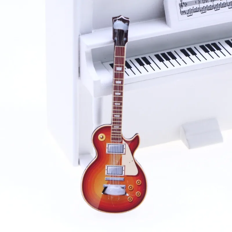 1pc simulação mini modelo de guitarra elétrica, acessórios de decoração de casa de bonecas popular guitarra mini cena adereços combinar modelo acessórios