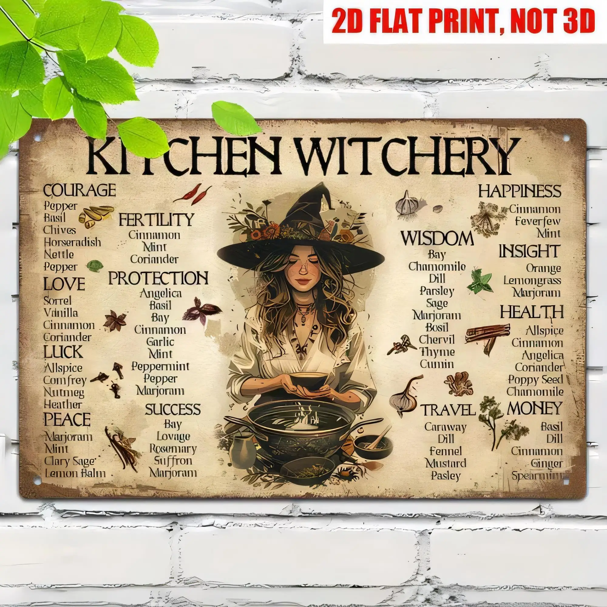 Tin Sign Kitchen Witchery Vintage Farmhouse Metal Wall Decor, Witch Kitchen Quote Herbs Spells Poster Plaque,  Print Rustic Retr