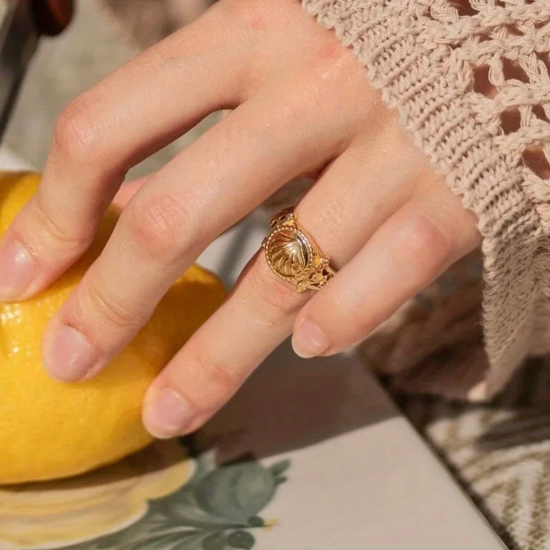 Vintage Engraving Shell Design Rings for Women Jewelry Accessories Gift for Your Loved Ones