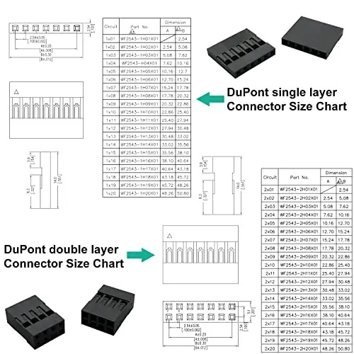 Złącze Dupont kabel żeński męska 2.54mm z kablem 22AWG, pojedyncza i podwójny rząd obudowa 2/3/4/5/6Pin (DU 2-6P)