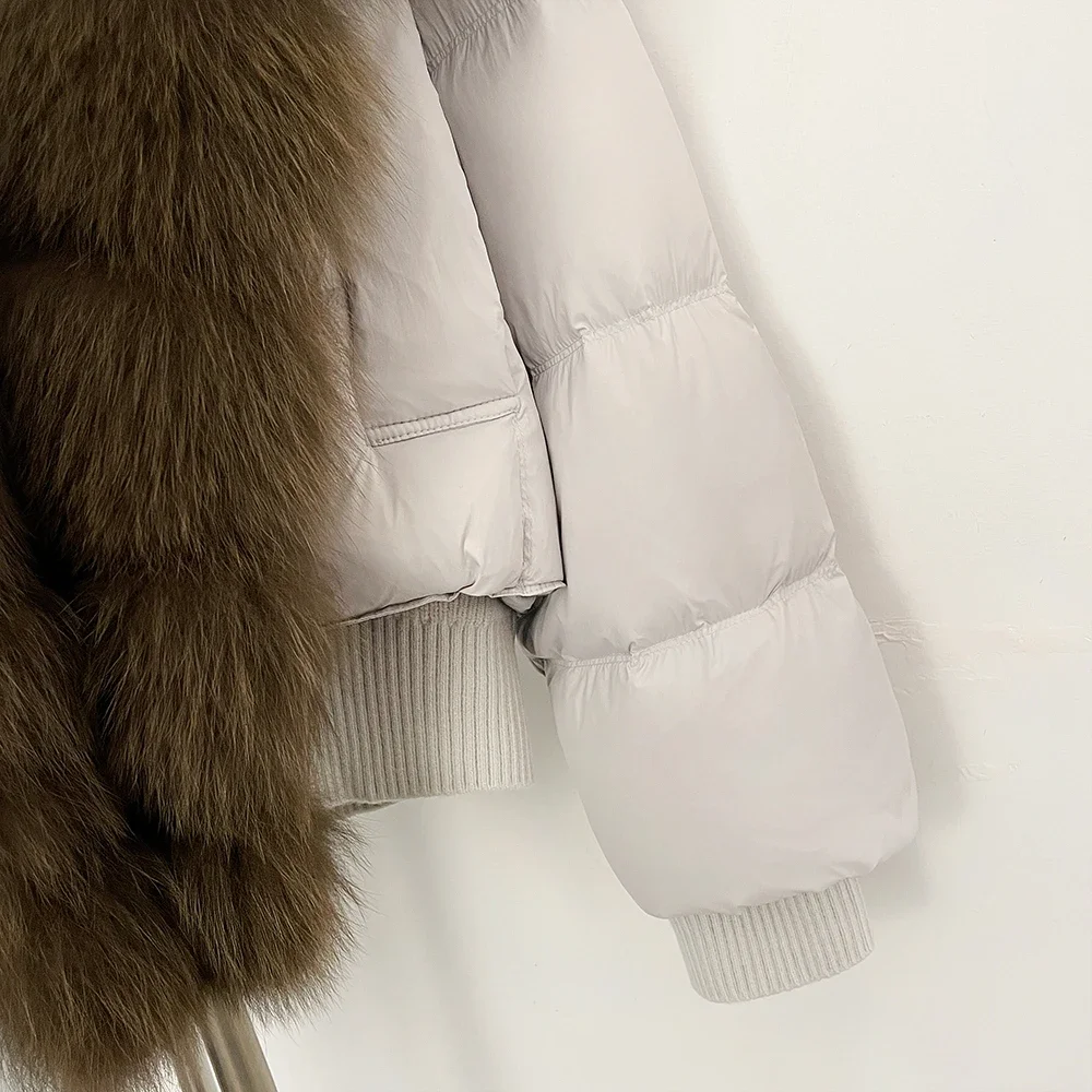 OFTBUY New Winter 90 Duck Down Jacket Women Real Fox Fur Short Warm Puffer Coat Female Fashion Casual Natural Fur Outerwear Lady