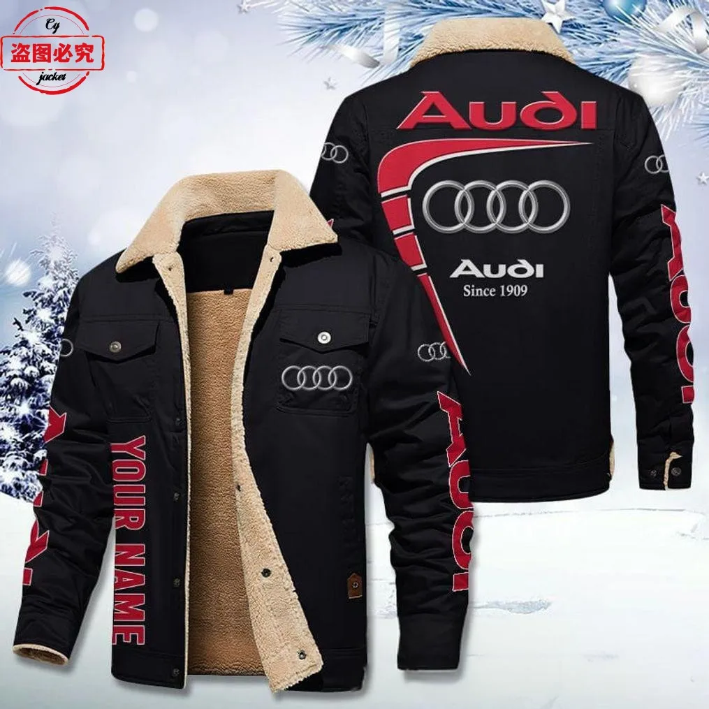 Car logo jacket plus velvet winter warm jacket Audi men's stand collar racing suit overalls