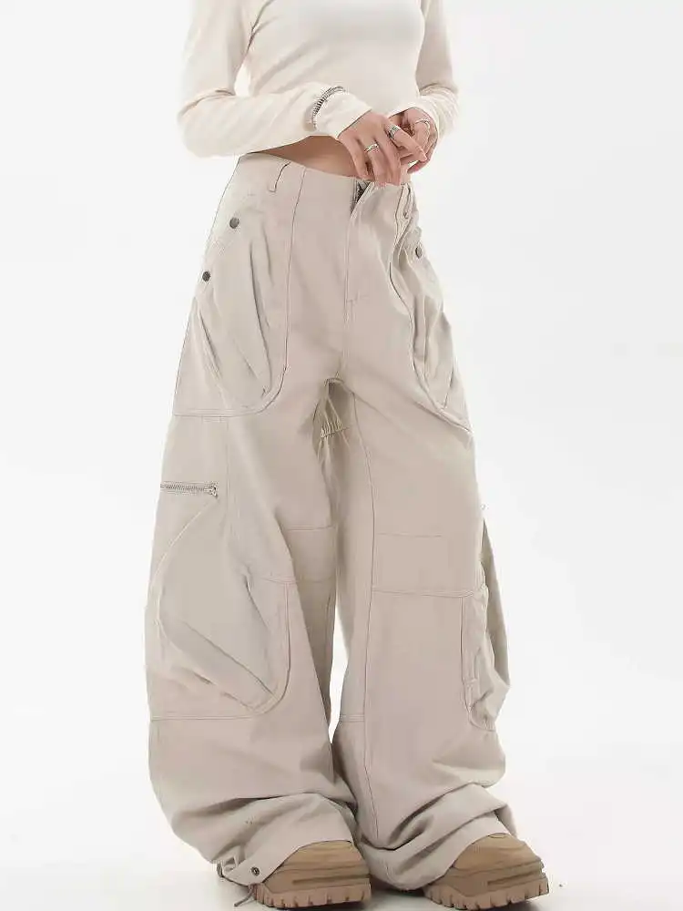 

Women Apricot Y2k Baggy Cargo Pants Harajuku Boyfriend Long Pants Japanese 2000s Style Vintage Oversize Trousers Clothes Summer
