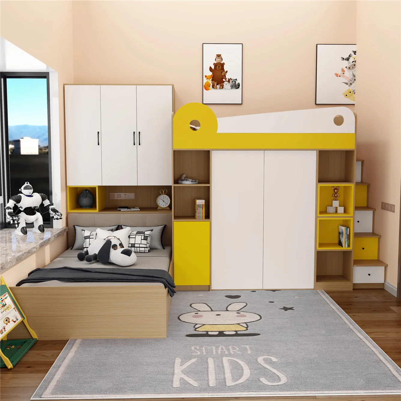 Multifunctional cloakroom Desk High and low child and mother bed Integrated staggered upper and lower beds Children's adult beds