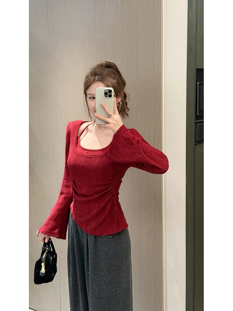 

Original Hollow out Ne Slim Fit Knitted Top Women's Casual Sle Polyester Fiber Long Sve Breathable Comfortable Knitwear
