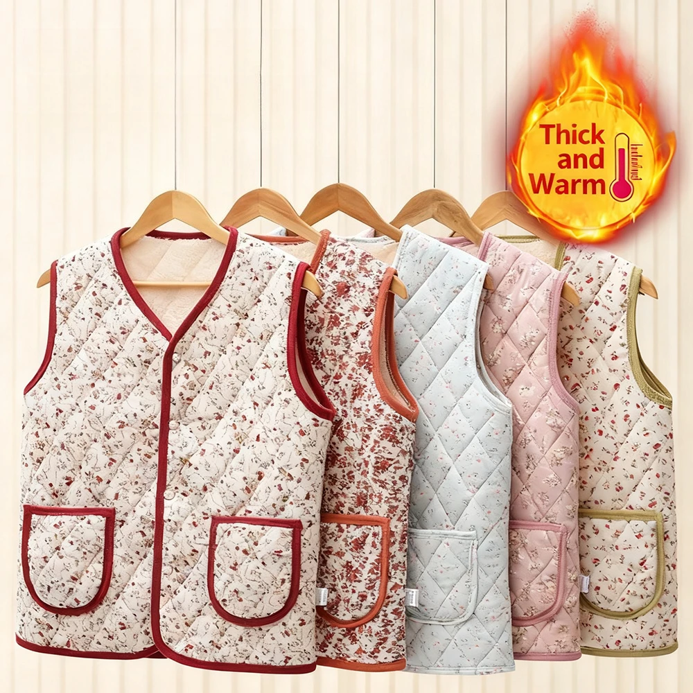 Autumn Winter New Plants Floral Embroidery Warm Vest Trendy Middle-Aged Women's Jacket Vest Faionable Casual Top
