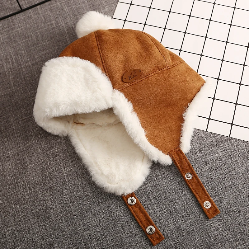 Winter Children\'s Warm Hat For Boys And Girls Thick Plush Ear Protection Lei Feng HatDark Coffee