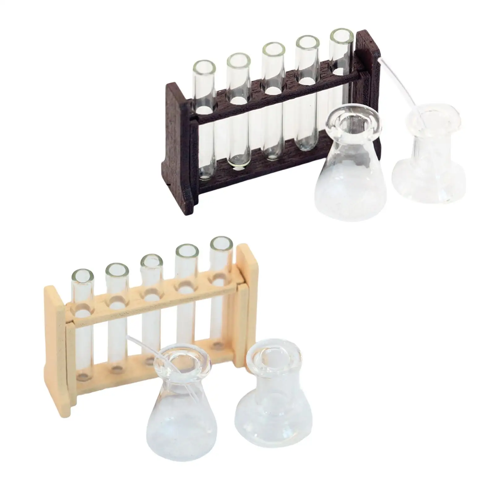 Miniature Test Tube Set 1 12 Scale Dollhouse Science Lab Decor Wood Glass Rack Toys for Doll House Scene Accessories