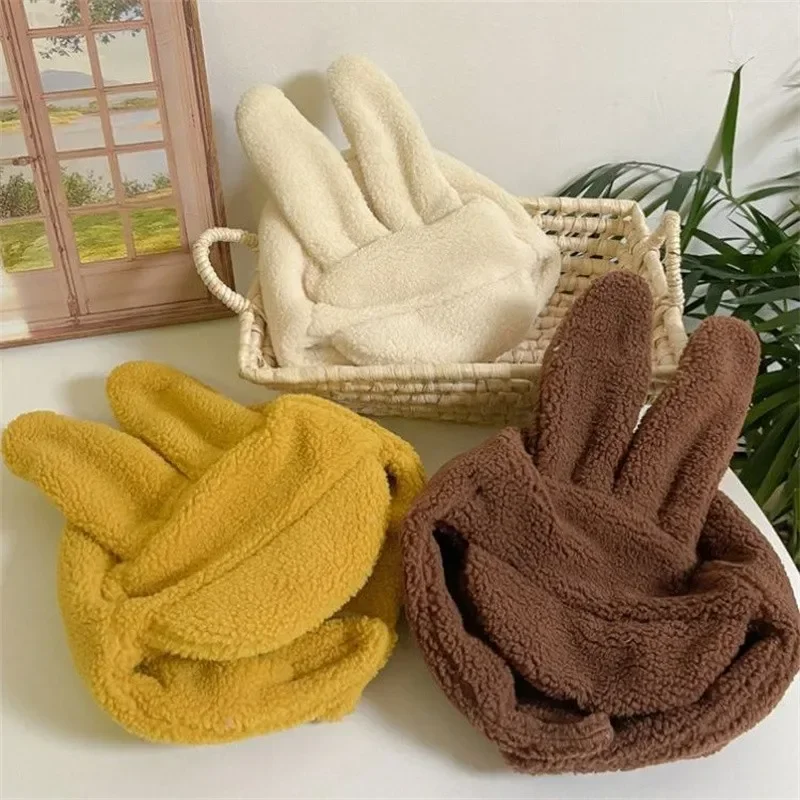 Baby Children Winter Hats Scarf Baby Cute Rabbit Ear Cap Hat Autumn Plush Cap for Girls Boys Kids Warm Thicken Hat Scarf Set