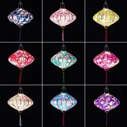 12/14 inch Oriental Style Palace Lantern Cloth Silk Floral Pattern Lantern Vietnam Mid Autumn Spring Festival Hanging Decor