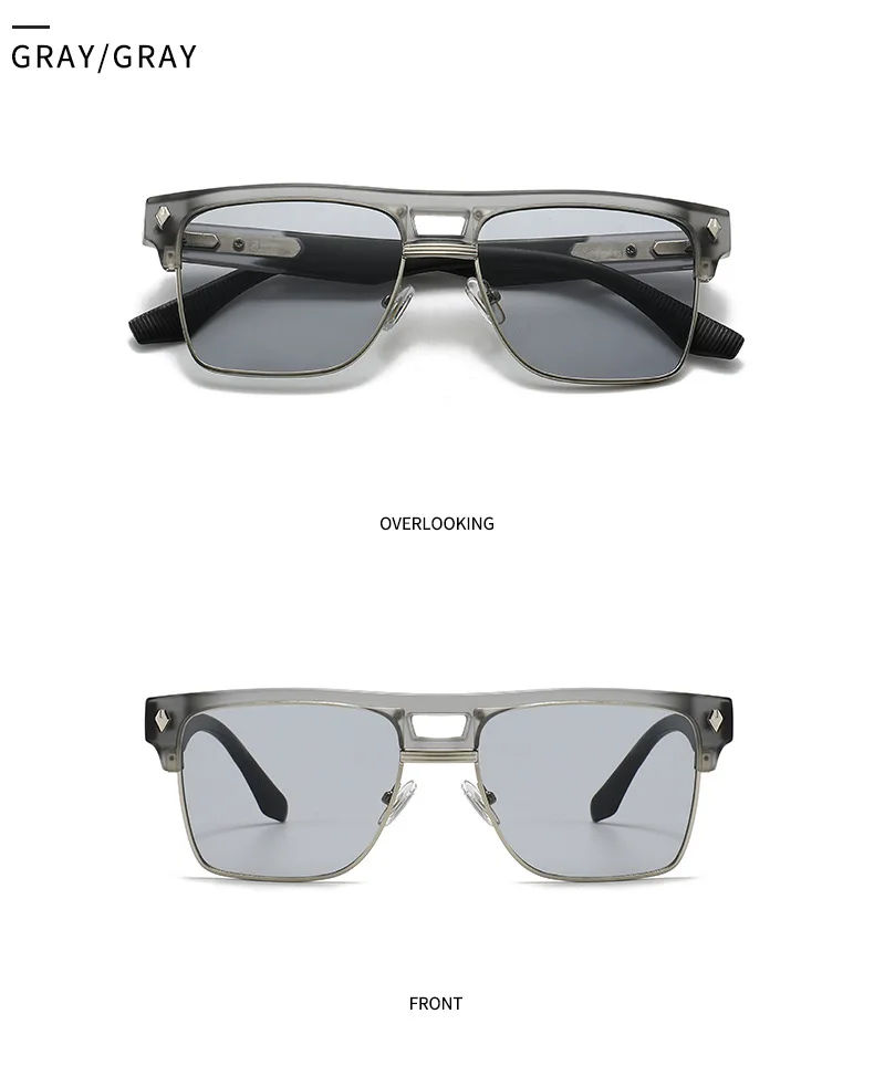 SHAUNA Übergroße Halbrahmen-Sonnenbrille mit Doppelbrücke, Retro-Herren-Quadrat-Sonnenbrille, Modische Luxus-Damen-Sonnenbrille mit Nieten, Trendige UV400-Schutzgläser – Detail 8