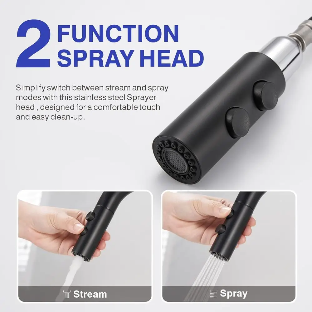 Matte Black Single Handle Pull-Out Spray Faucet with Pop-Up Drain for Laundry Sink, KBL-7002B-CL2