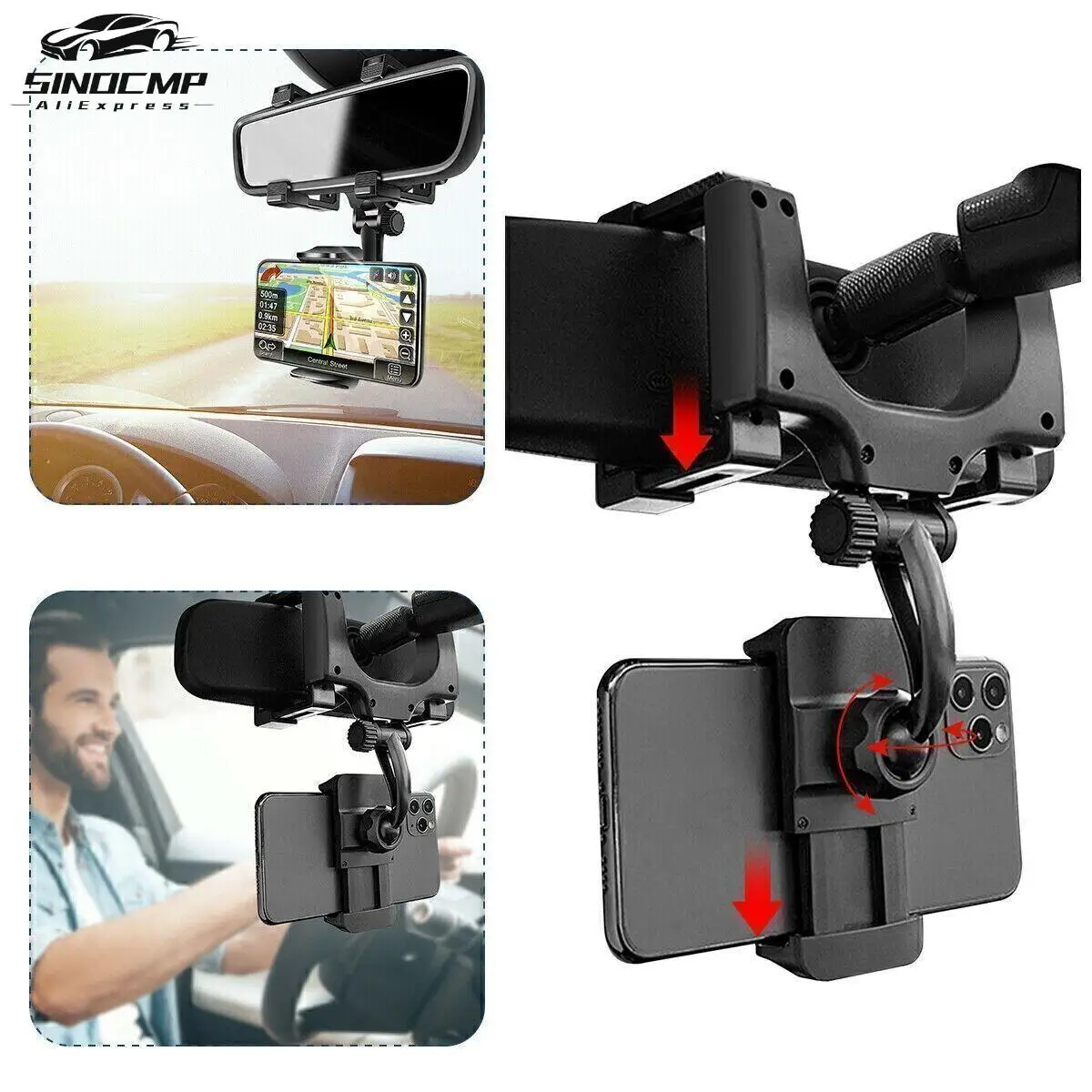

Universal Phone Holder 360 Rotation Car Rear View Mirror Mount Stand Change The Angle At Will GPS Cell Phone Holder