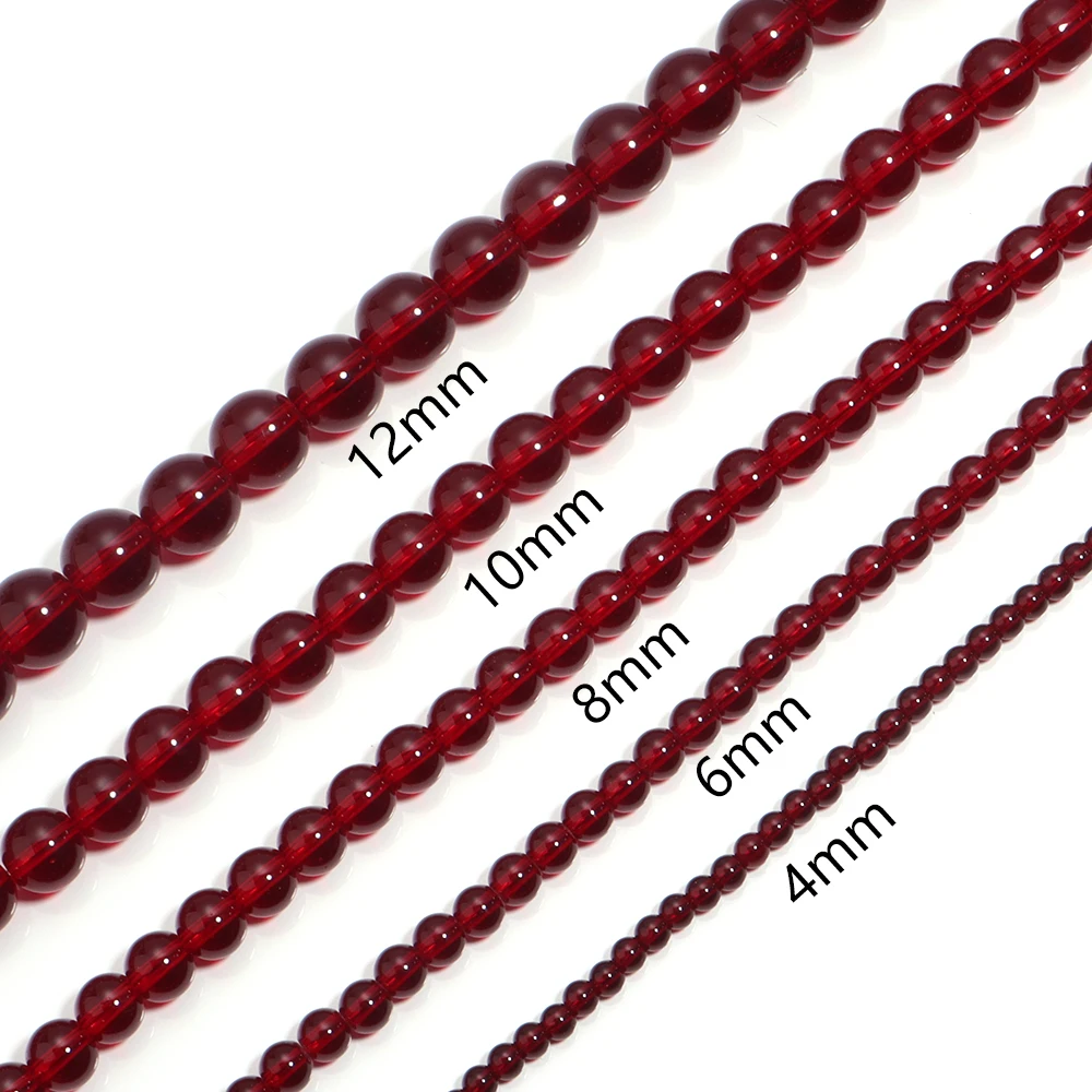 1 Strand Red Glass Beads 4/6/8/10/12mm Round Crystal Loose Spacer Bead for Jewelry Making Stuff DIY Necklace Bracelet Wholesale