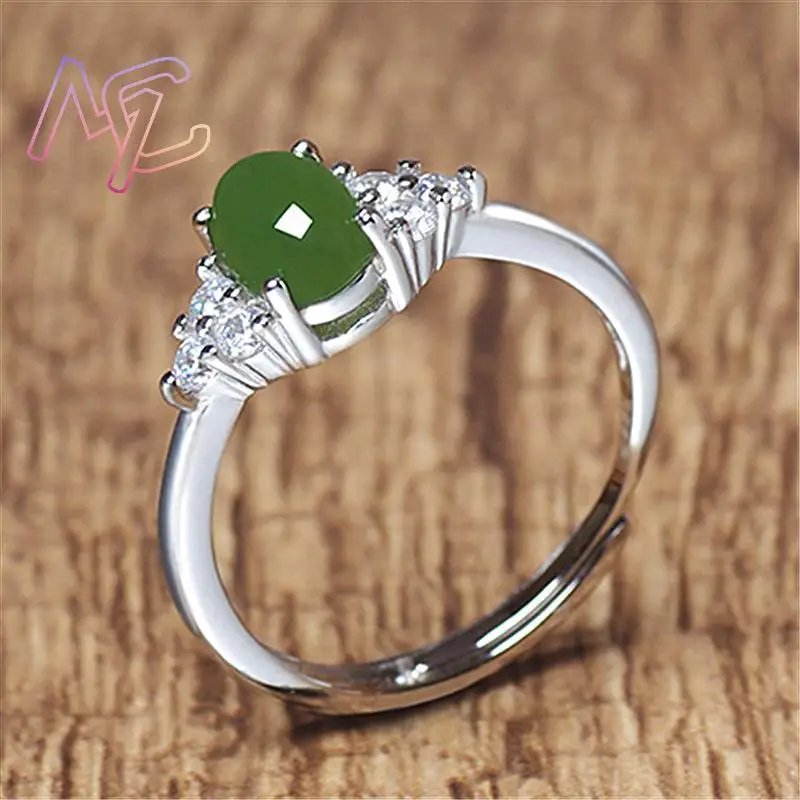 Green Natural Jade Rings Real Jewelry Talismans Luxury Carved Gemstone Charm Stone Vintage Gifts for Women 925 Silver