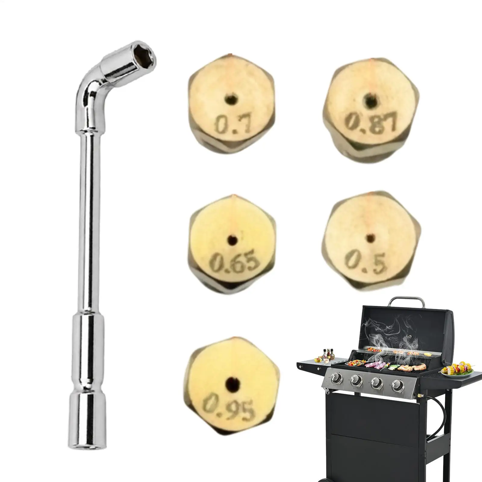 Gas Stove Nozzle 5 Pieces Brass Heat Resistant Heavy-Duty Universal Gas Stove Conversion Nozzle Wrench Kit for Kitchen