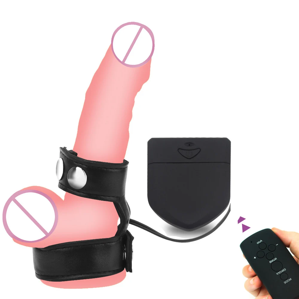 Electro Shock Leather Penis Ring,Adjustable Electric Play Cock And Ball Stretcher,SM E-stim Sex Toy For Male Electric Stimulator