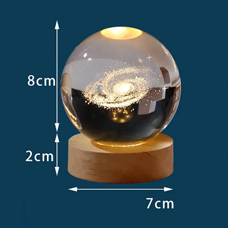 LED كريستال الكرة الجدول مصباح ، الكون سلسلة ضوء الليل ، الصلبة الخشب قاعدة ، متوهجة الكريستال ، زخرفة صغيرة ، درب التبانة ، 8 سنتيمتر