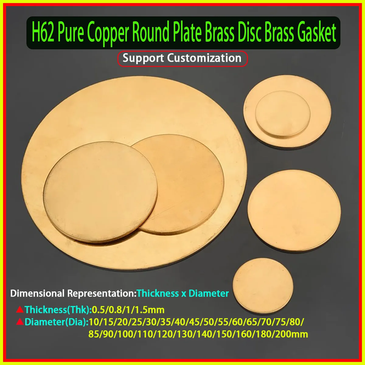 

Brass Round Sheet/H62 Brass Plate/Thin Brass Plate/Round Brass Gasket Thk0.5/0.8/1/1.5mm Dia 10-200mm Laser Cutting Customizable