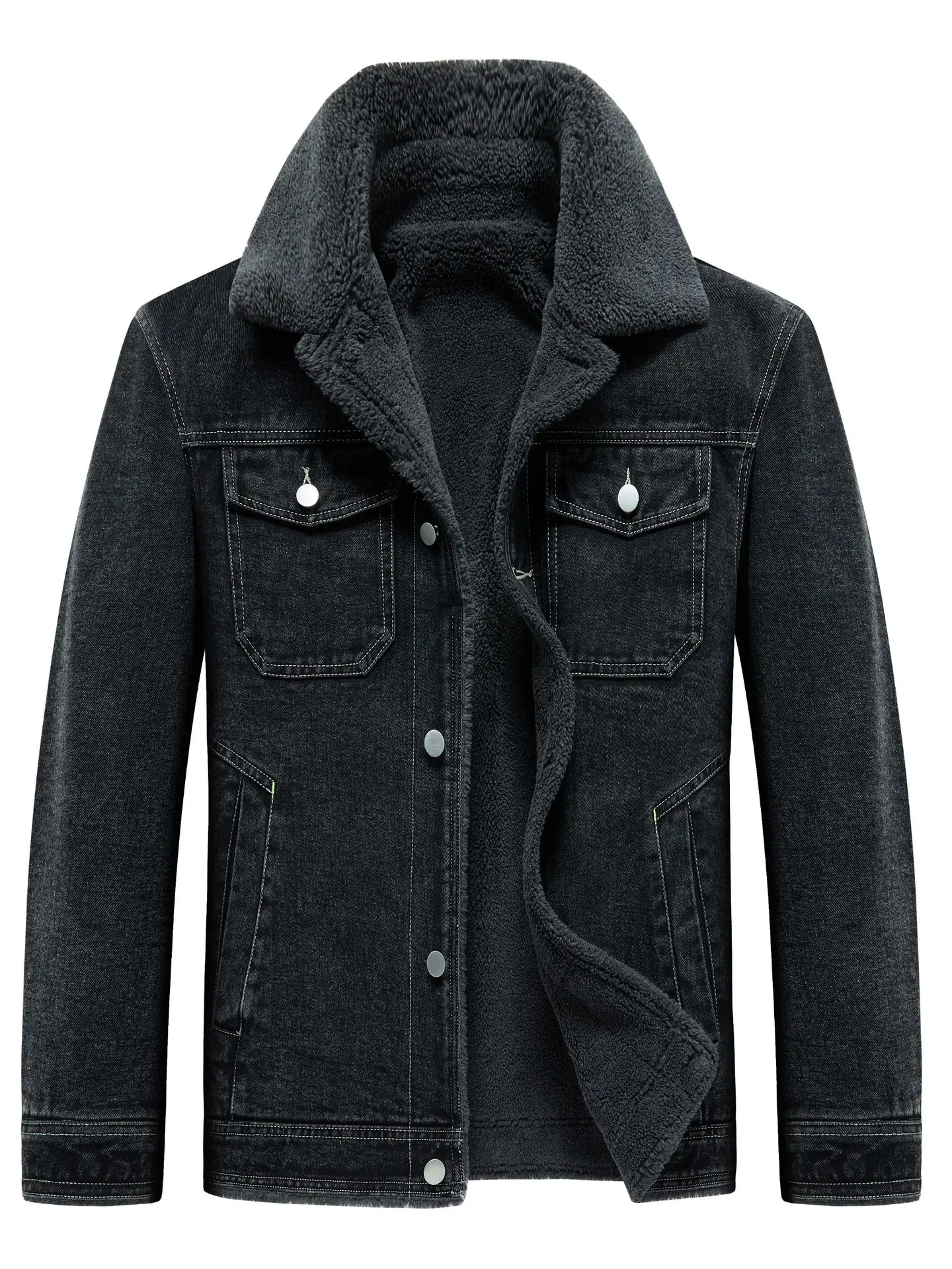 Men's Retro Workwear Fleece Denim Jacket Winter 2025 Warm Thickened Cotton Jacket for Cold Weather
